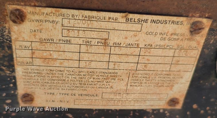 image for item MX9508 2013 Belshe WB12  equipment trailer