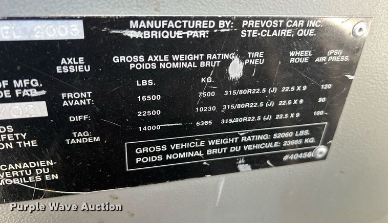 image for item NI9037 2003 Prevost  coach bus