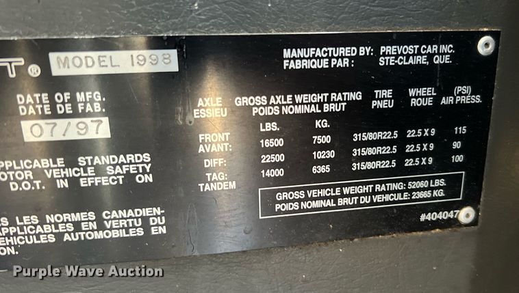 image for item NI9038 1998 Prevost  coach bus