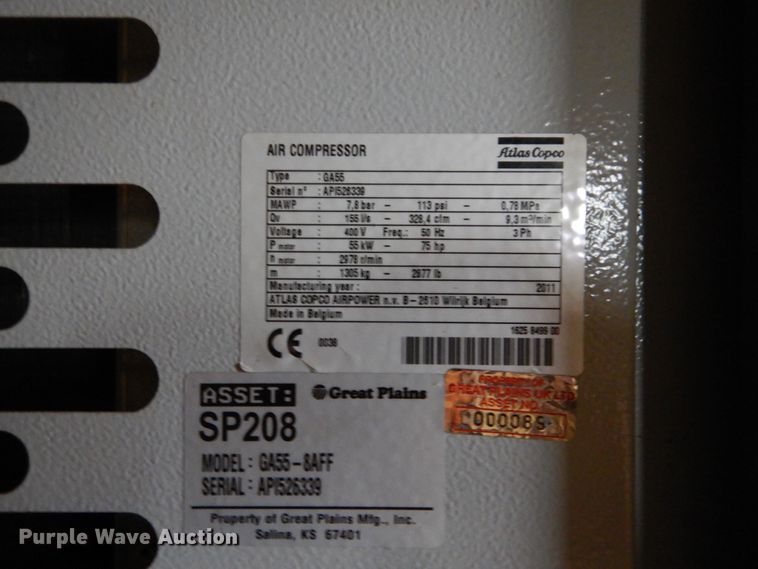 image for item NJ9861 2001 Atlas Copco GA55FF  air compressor