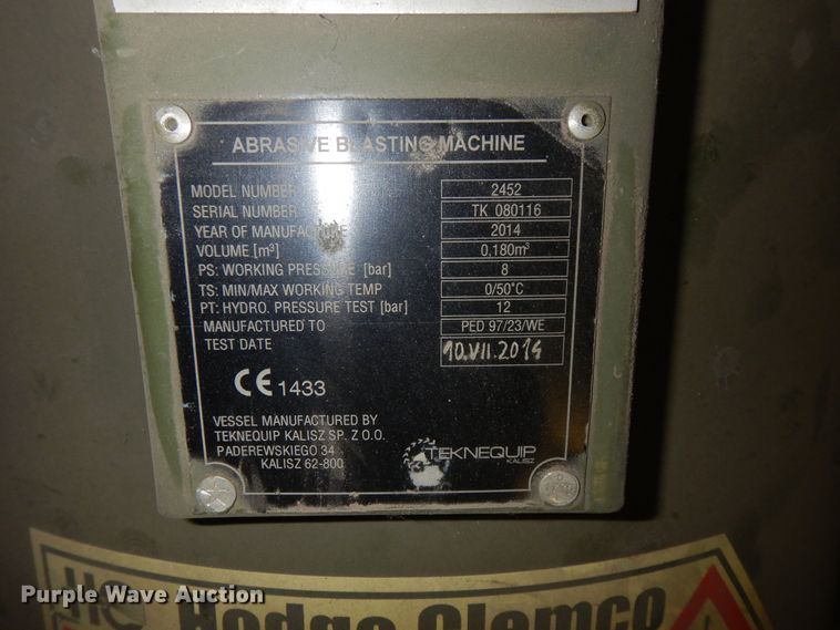 image for item NJ9886 2014 Hodge Clemco 2452  abrasive blasting machine