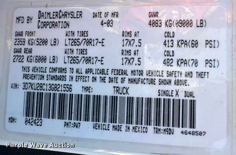 image for item NM9545 2003 Dodge Ram 2500  Quad Cab pickup truck