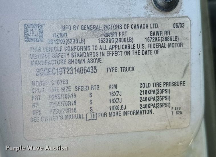 image for item NQ9326 2003 Chevrolet Silverado 1500  Ext. Cab pickup truck