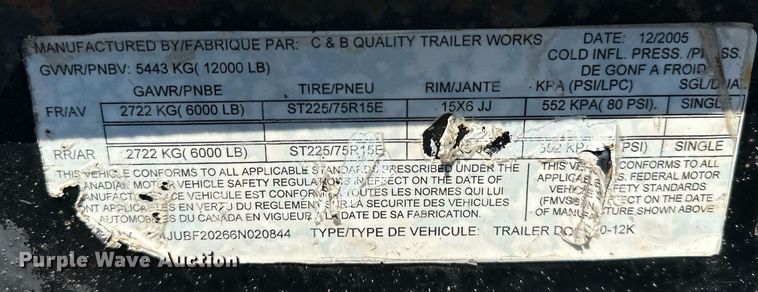 image for item NQ9351 2006 C&B Quality Trailer Works  equipment trailer