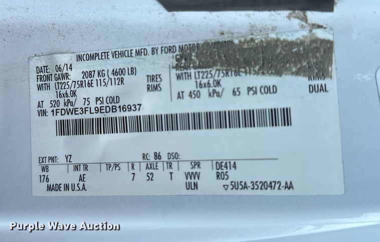 image for item NQ9357 2014 Ford E350 Super Duty  box truck