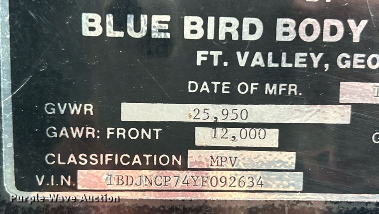 image for item NQ9838 2000 Blue Bird  blood donation bus