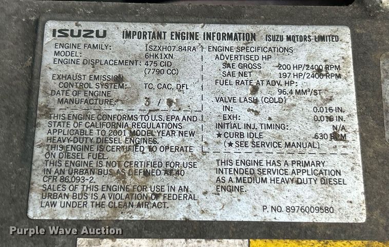 image for item NQ9839 2001 Isuzu FRR  box truck