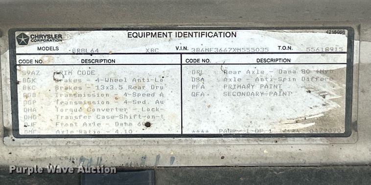 image for item NQ9842 1999 Dodge Ram 3500  dump bed pickup truck