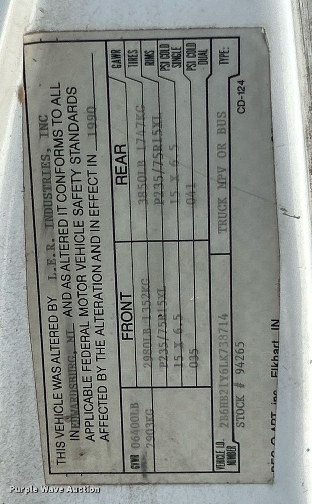 image for item NQ9844 1990 Dodge Ram  RV