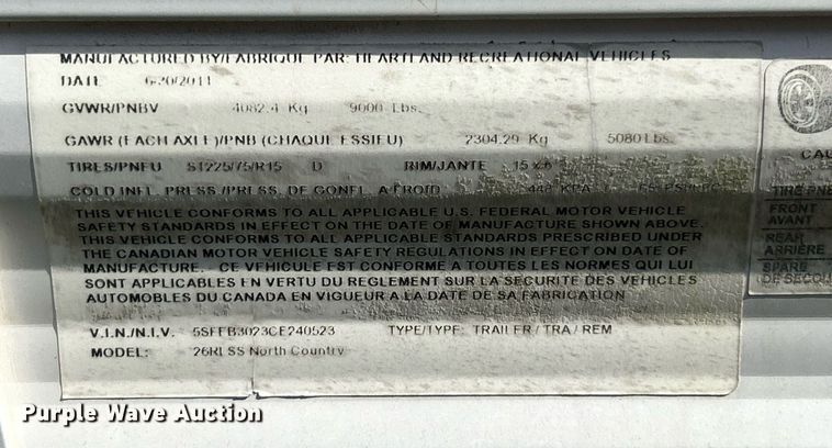 image for item NQ9848 2012 Heartland Northcountry  camper