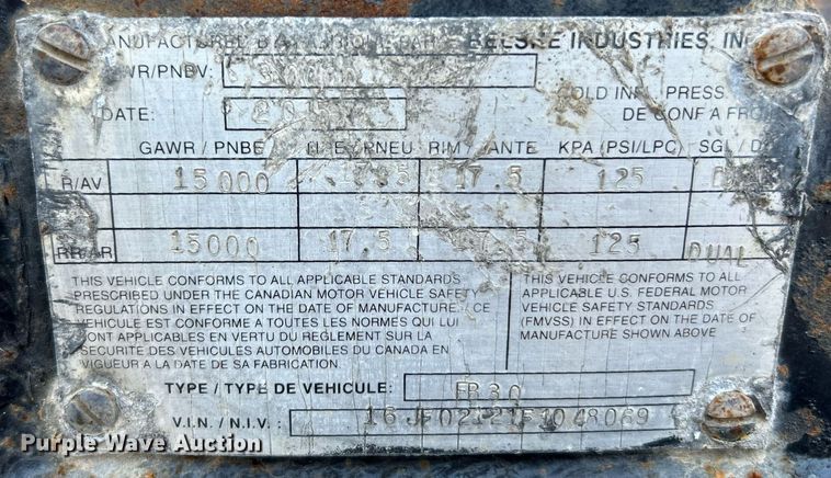 image for item NQ9897 2015 Belshe FB30  equipment trailer