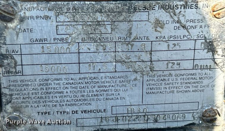 image for item NQ9897 2015 Belshe FB30  equipment trailer