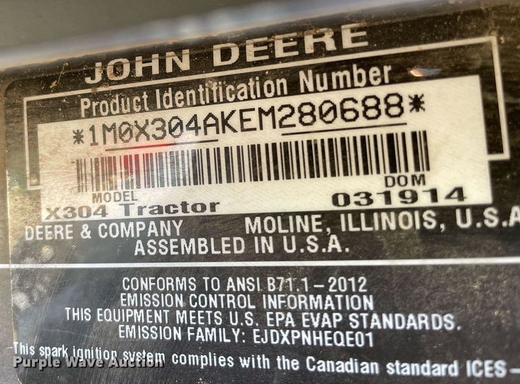 image for item NX9850 John Deere X304  lawn mower