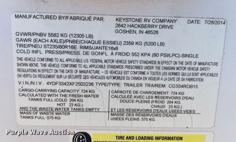 image for item NX9870 2015 Keystone Cougar  camper