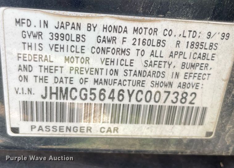 image for item NY9941 2000 Honda Accord