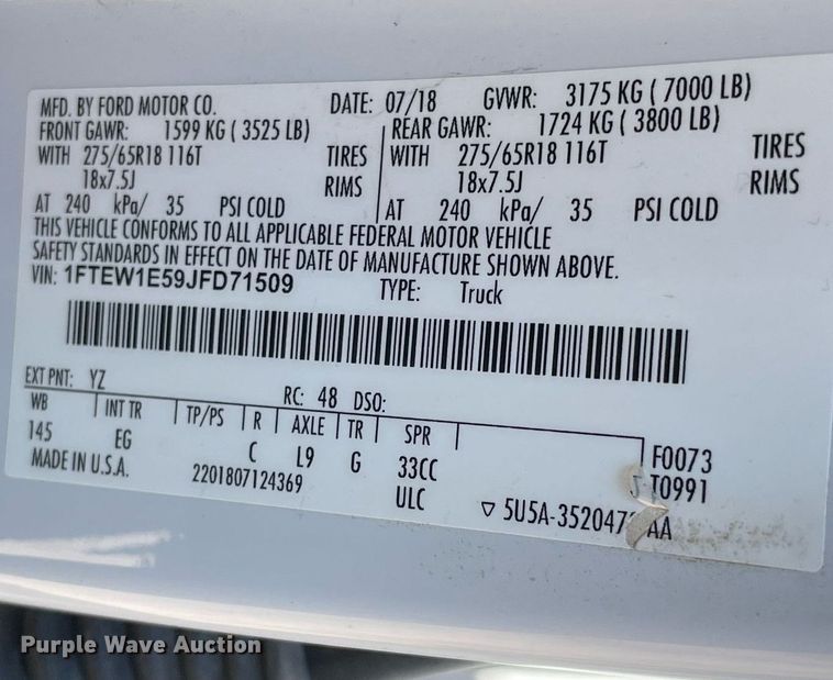 image for item NY9988 2018 Ford F150 Lariat SuperCrew pickup truck