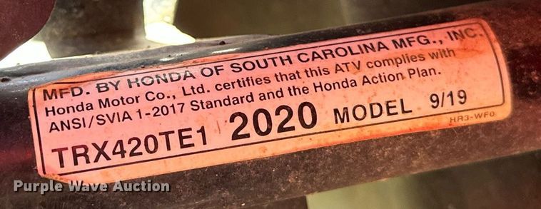 image for item OC9166 2020 Honda TRX420  ATV
