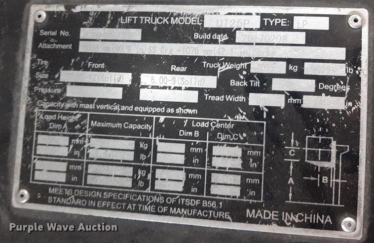 image for item OF9510 2017 Utilev UT25P  forklift