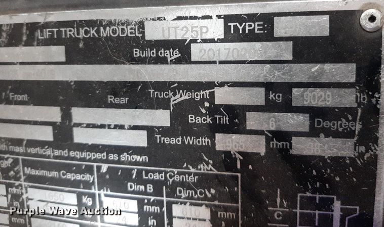 image for item OF9510 2017 Utilev UT25P  forklift