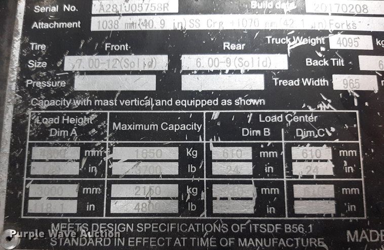 image for item OF9510 2017 Utilev UT25P  forklift