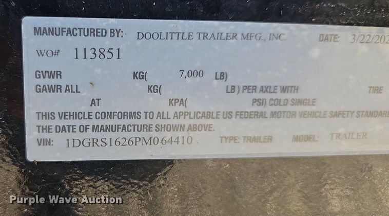 image for item OG9456 2023 Doolittle  utility trailer
