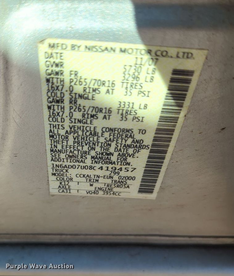 image for item OL9038 2008 Nissan Frontier  Crew Cab pickup truck