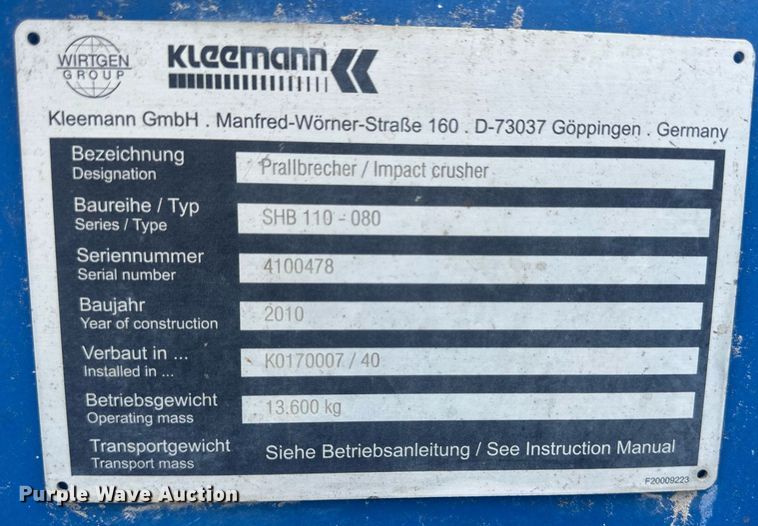 image for item DH1847 2010 Kleemann Mobirex MR110ZS EVO  crushing plant