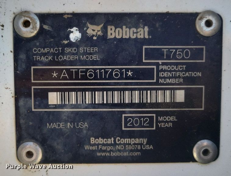 image for item DK1126 2012 Bobcat T750  tracked skid steer loader