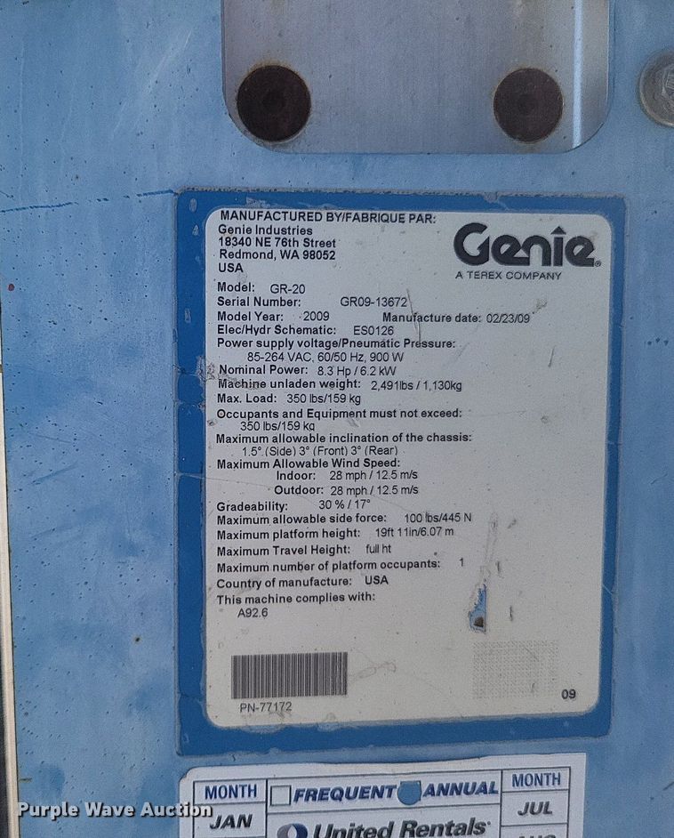 image for item DK1150 2009 Genie GR-20  vertical lift