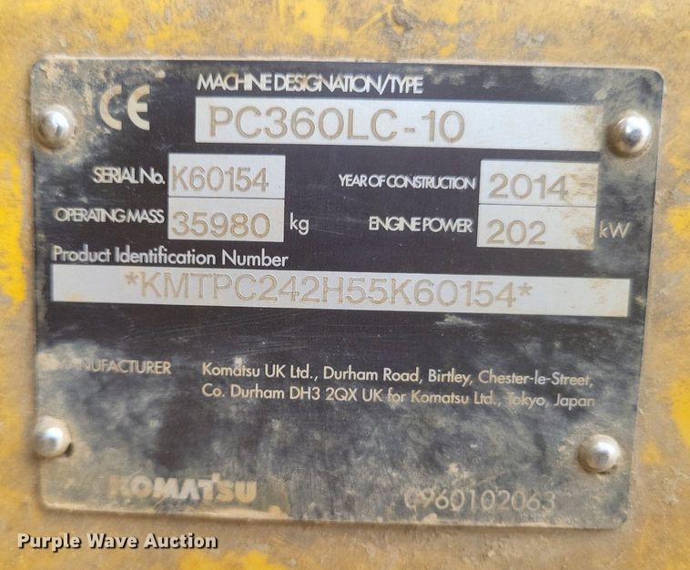 image for item DK1157 2014 Komatsu  PC360 LC-10 long reach excavator