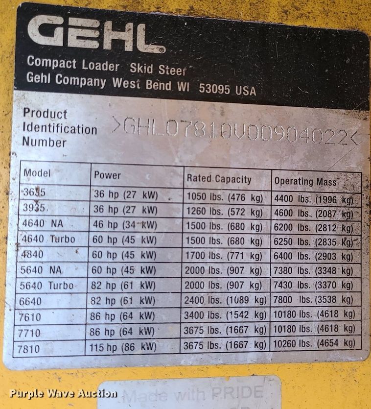 image for item DK4104 2005 Gehl 7810  skid steer loader