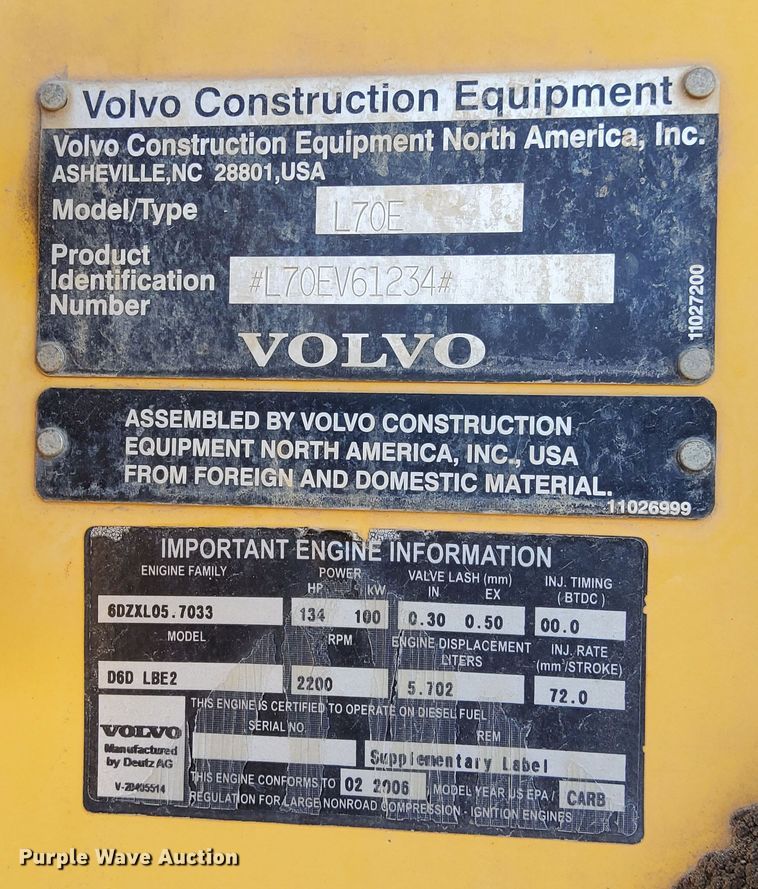 image for item DK8855 2006 Volvo L70E  wheel loader