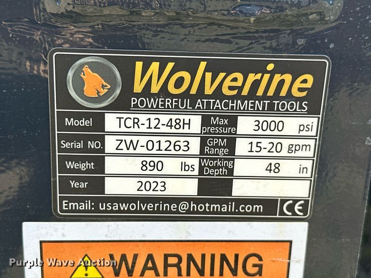 image for item DM6515 2023 Wolverine TCR-12-48H  skid steer trencher