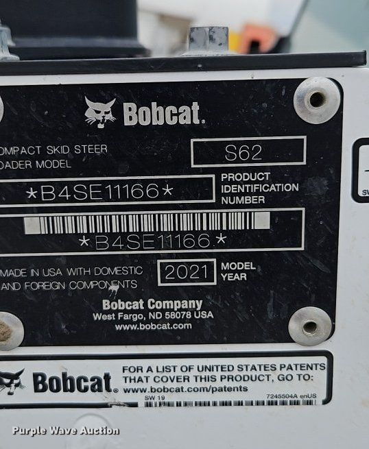 image for item DP2502 2021 Bobcat S62  skid steer loader