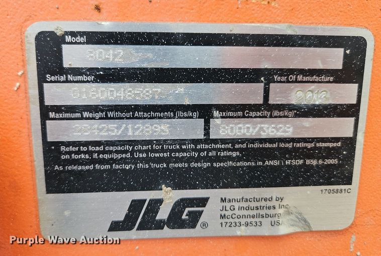 image for item DP2508 2013 JLG 8042  telehandler