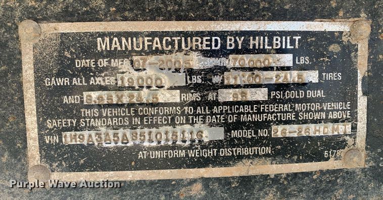 image for item DP8685 2005 Hilbilt 26-26HDMT  end dump trailer