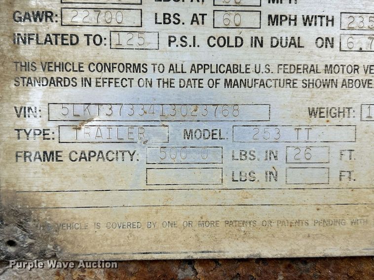 image for item DQ1003 2001 Load King 253TT  tilt deck equipment trailer