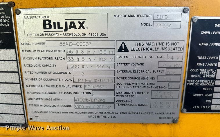 image for item DW2870 2019 Haulotte 5533A  boom lift