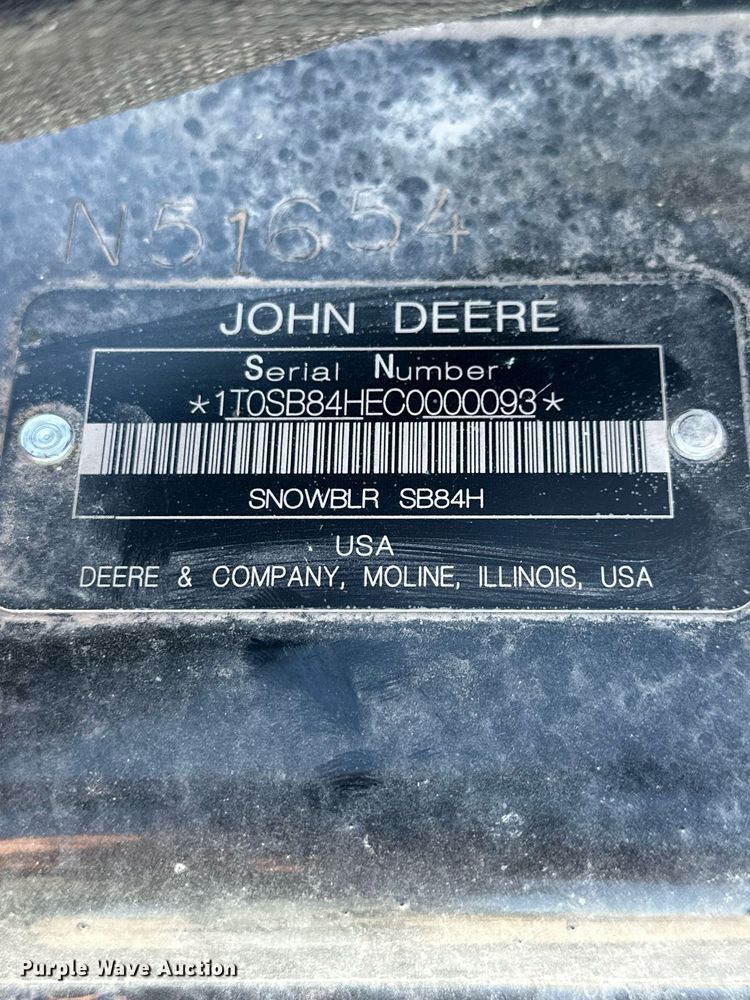 image for item IU9047 John Deere SB84H  skid steer snow blower