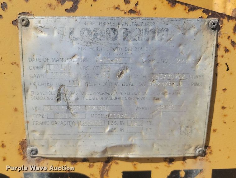 image for item JG9774 1998 Load King 503/4DD  lowboy equipment trailer