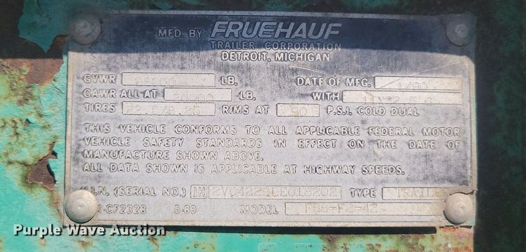 image for item JG9783 1990 Fruehauf FB8-F2-42  dry van trailer