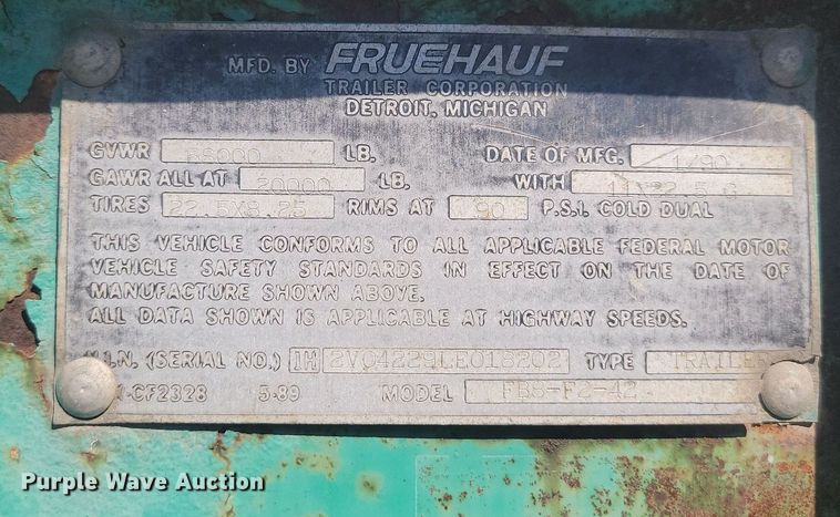 image for item JG9783 1990 Fruehauf FB8-F2-42  dry van trailer