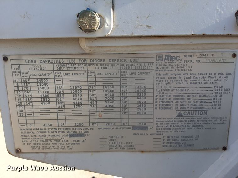 image for item KD9221 1999 Ford F800  digger derrick truck