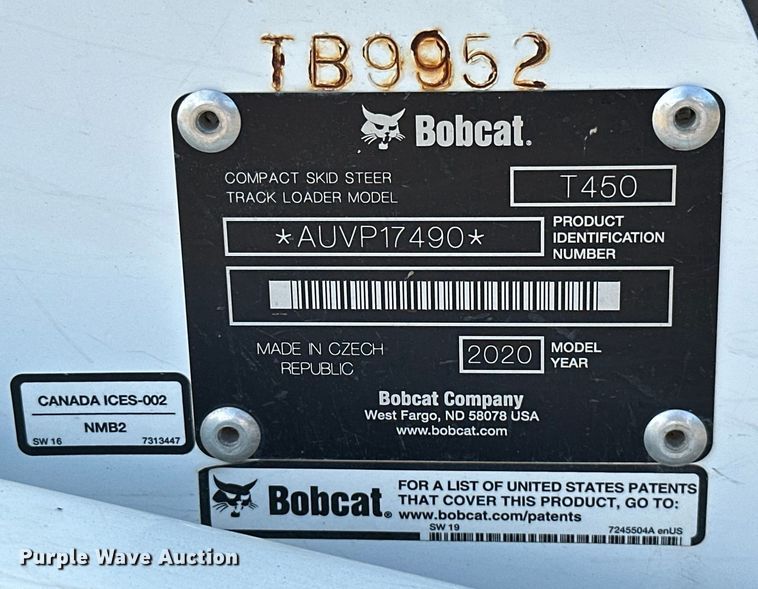 image for item KT9288 2020 Bobcat T450 tracked skid steer loader