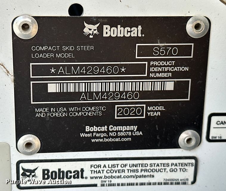image for item KT9289 2020 Bobcat S570 skid steer loader