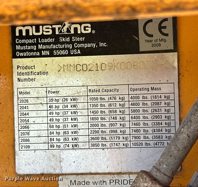 image for item KT9299 2008 Mustang 2109  skid steer loader