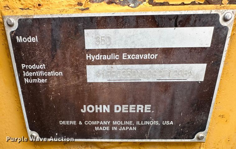 image for item KW9015 2014 John Deere 35D  mini excavator