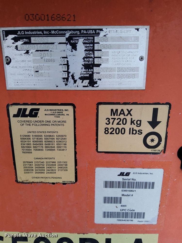 image for item LU9795 2013 JLG 400S  boom lift