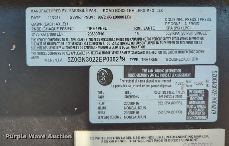 image for item LY9350 2014 Road Boss 30FB7K  equipment trailer