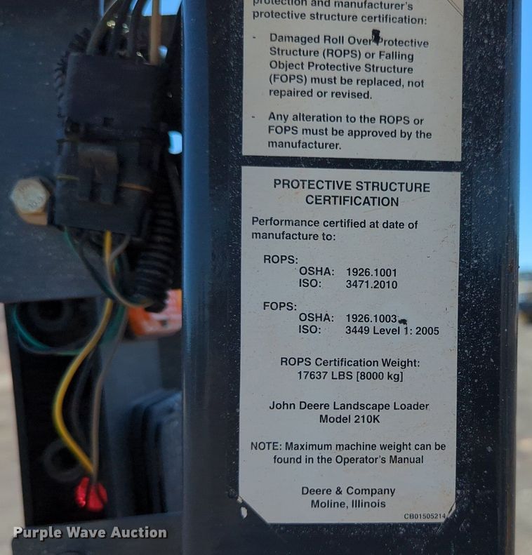 image for item LY9442 2014 John Deere 210K  landscape tractor